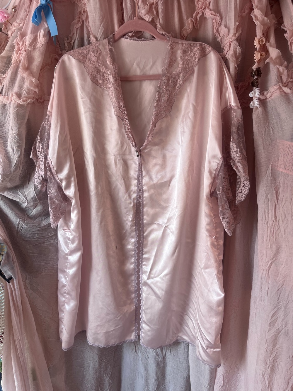 Vintage Colesce Couture Silky Pink Robe Lingerie Floral Sexy Lace size regular